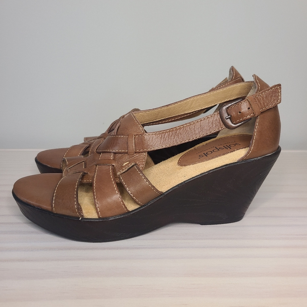 🍉 NEW Softspots Brown Wedge Heel Sandals Size 7.5 - Picture 2 of 7